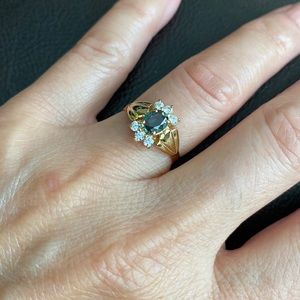 14K Solid Real Gold Natural Sapphire Women Ring Size 4.5
